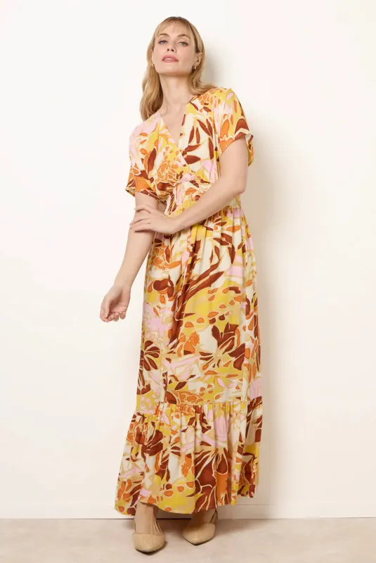 Tropical V Front Shirred Waist Maxi Dress by Blue Vanilla made by Blue Vanilla