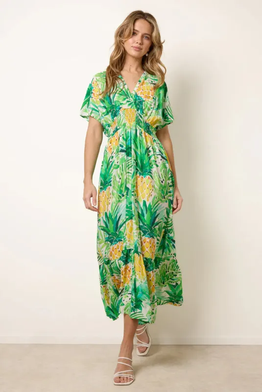 Pineapple Double V Midi Dress by Blue Vanilla made by Blue Vanilla