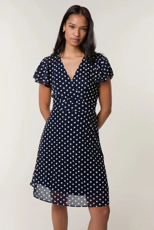 Polka Dot Mesh Frill Sleeve Wrap Dress With Tie Waist by Blue Vanilla made by Blue Vanilla