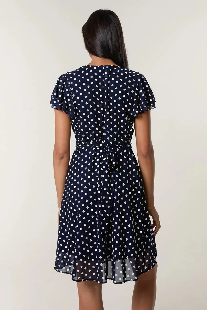 Polka Dot Mesh Frill Sleeve Wrap Dress With Tie Waist by Blue Vanilla sold by Goddiva product image thumbnail 2