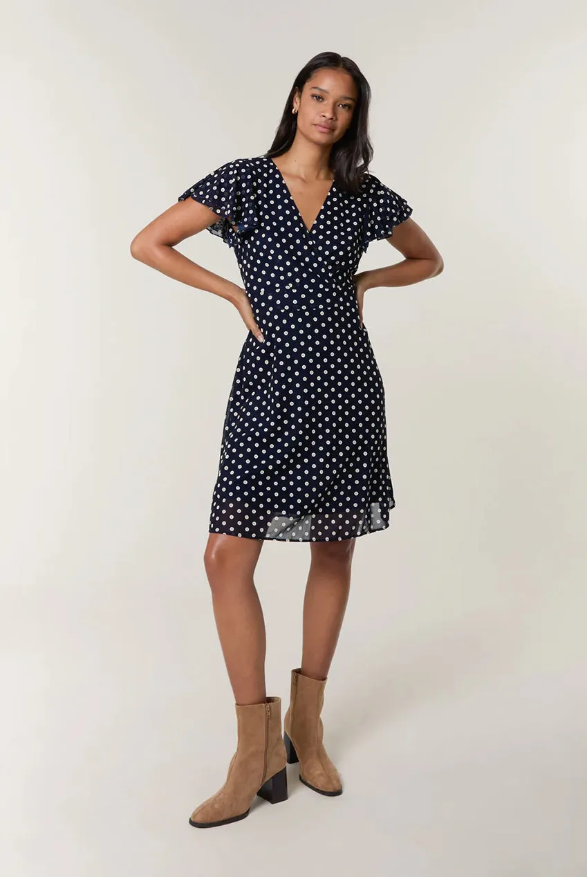 Polka Dot Mesh Frill Sleeve Wrap Dress With Tie Waist by Blue Vanilla sold by Goddiva product image thumbnail 3