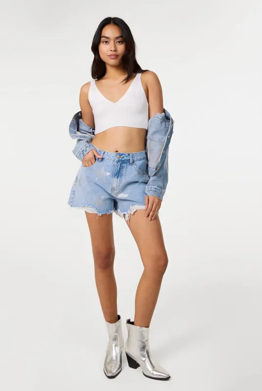 Star Embellished Denim Shorts by Pink Vanilla made by PinkVanilla