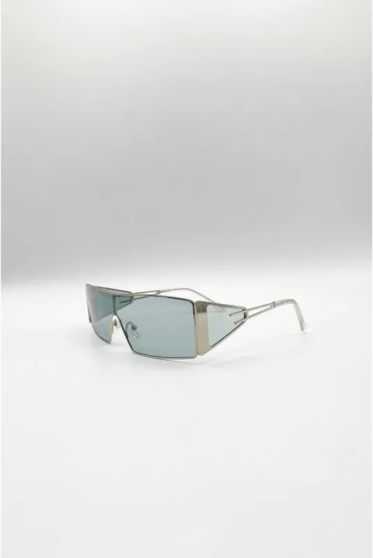 Retangle Flattop Metal Sunglasses In Black by SVNX made by Goddiva