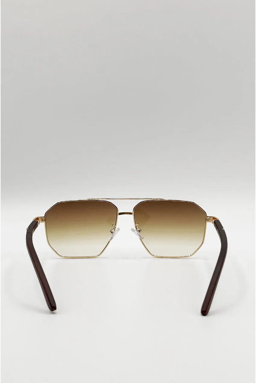 Retro Square Navigator Sunglasses In Brown by SVNX sold by Goddiva product image thumbnail 3