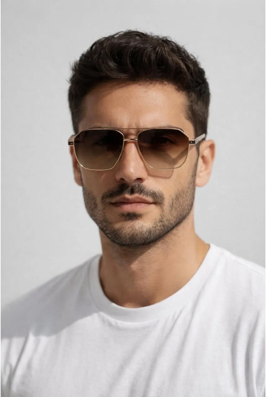 Retro Square Navigator Sunglasses In Brown by SVNX sold by Goddiva product image thumbnail 4