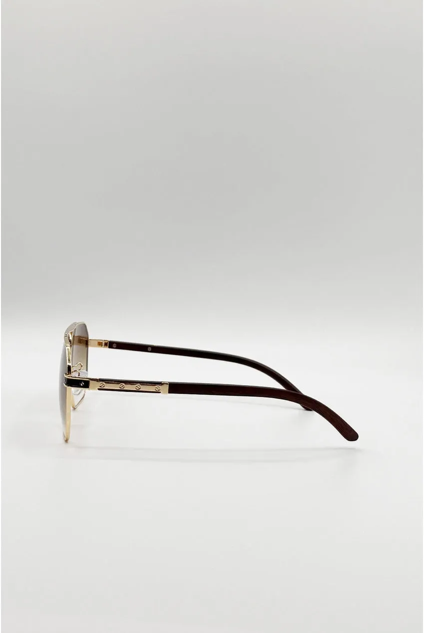Retro Square Navigator Sunglasses In Brown by SVNX sold by Goddiva product image thumbnail 5