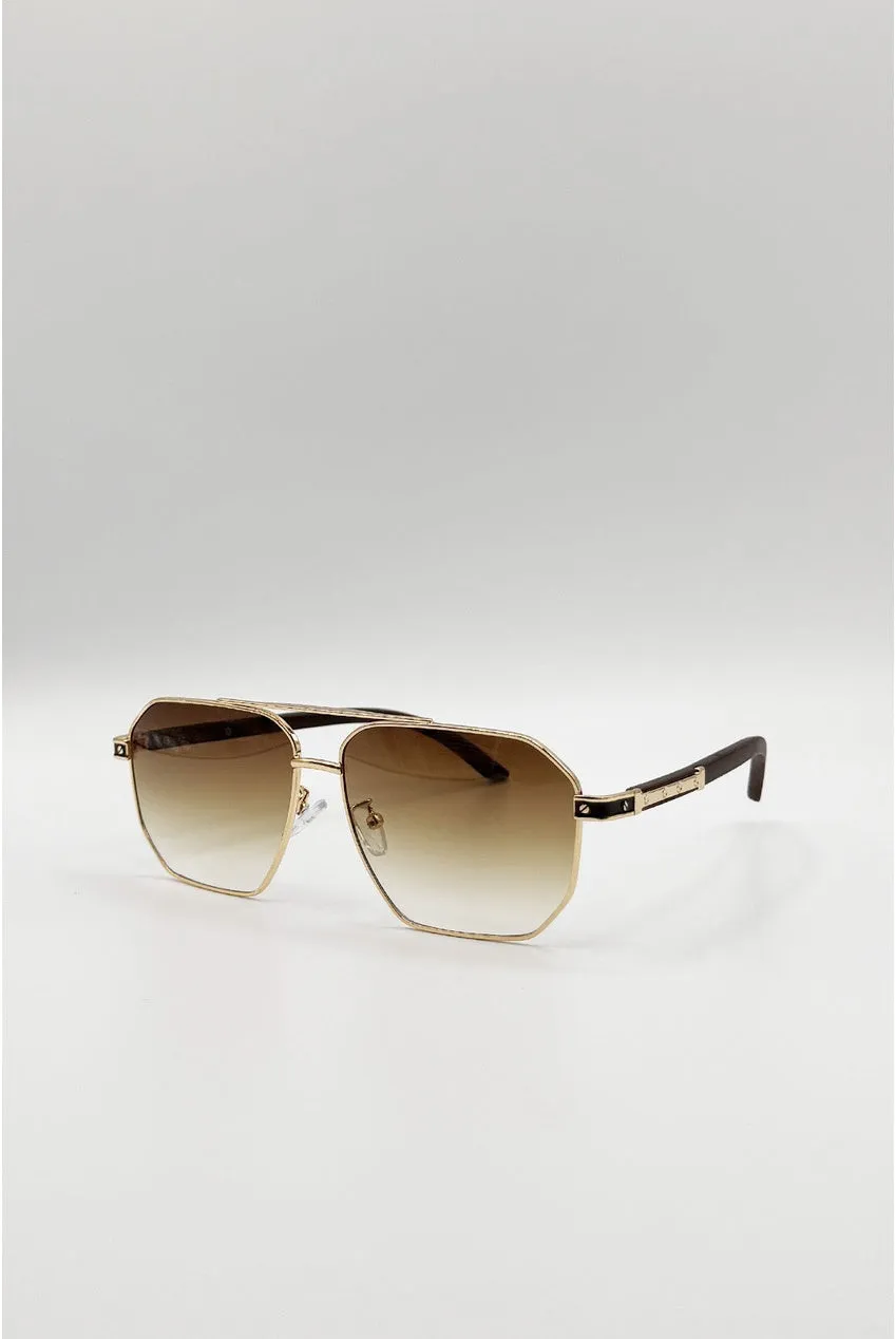 Retro Square Navigator Sunglasses In Brown by SVNX sold by Goddiva product image thumbnail 2