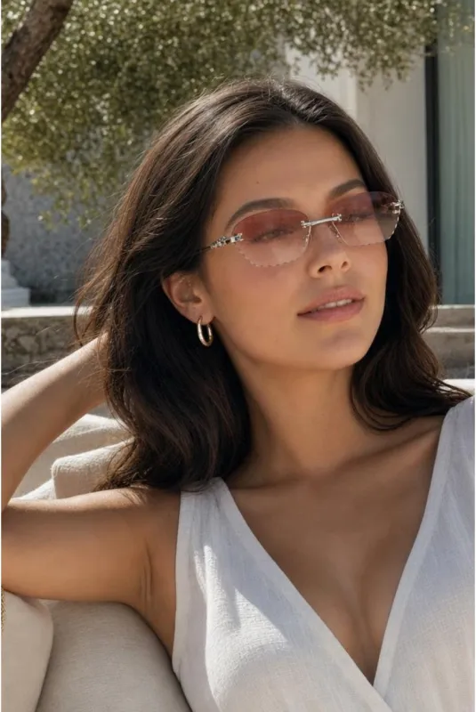 Cat Eye Rimless Sunglasses In Orange by SVNX made by Goddiva