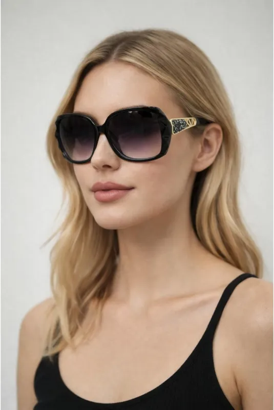 Round Square Side Detail Sunglasses In Black by SVNX made by Goddiva