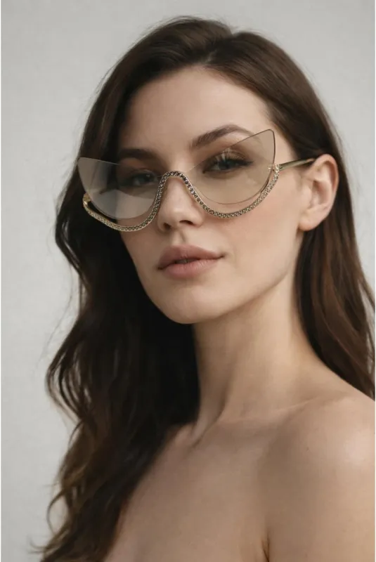 Butterfly Dimante Rimless Sunglasses In Iridescent by SVNX made by Goddiva