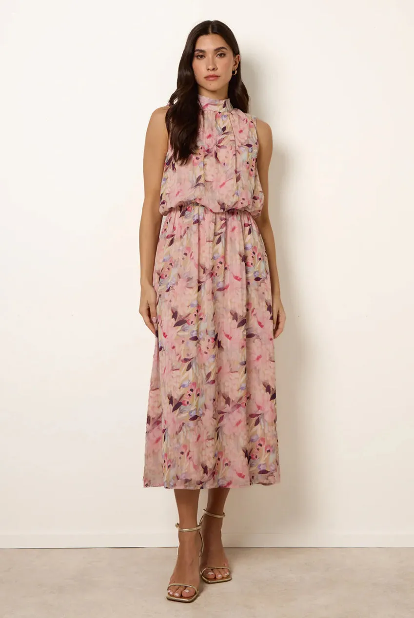 Watercolour Printed Sleeveless Midi Dress by Blue Vanilla sold by Goddiva product image thumbnail 3