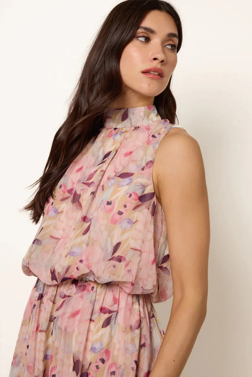 Watercolour Printed Sleeveless Midi Dress by Blue Vanilla sold by Goddiva product image thumbnail 4