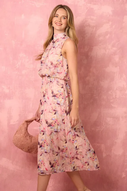 Watercolour Printed Sleeveless Midi Dress by Blue Vanilla made by Blue Vanilla