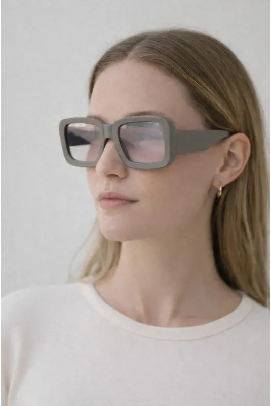 Oversized Square Frame Sunglasses In Mud Grey With Pink Mirror Lenses by SVNX made by Goddiva