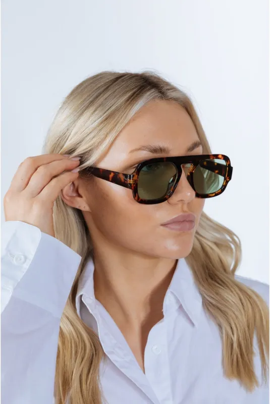 Retro Navigator Sunglasses In Green Brown Tortoiseshell by SVNX made by Goddiva