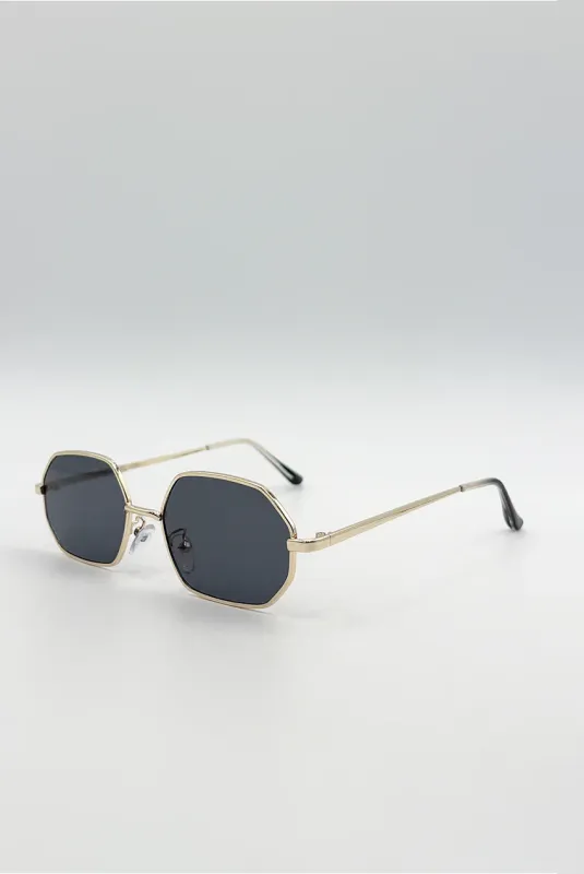 Oval Geometric Metal Frame Sunglasses Black Gold by SVNX made by Goddiva