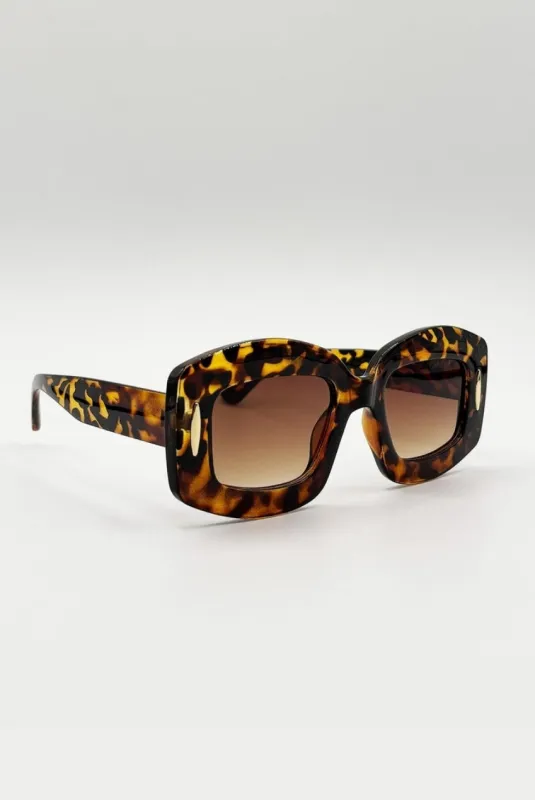 Oversized Chunky Rectangle Sunglasses In Tortoise by SVNX made by Goddiva