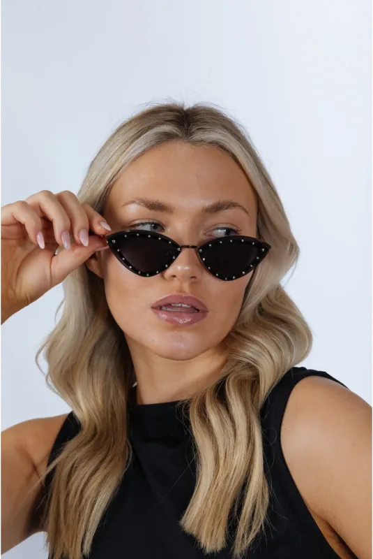 Diamante Cat-Eye Sunglasses In Black by SVNX made by Goddiva