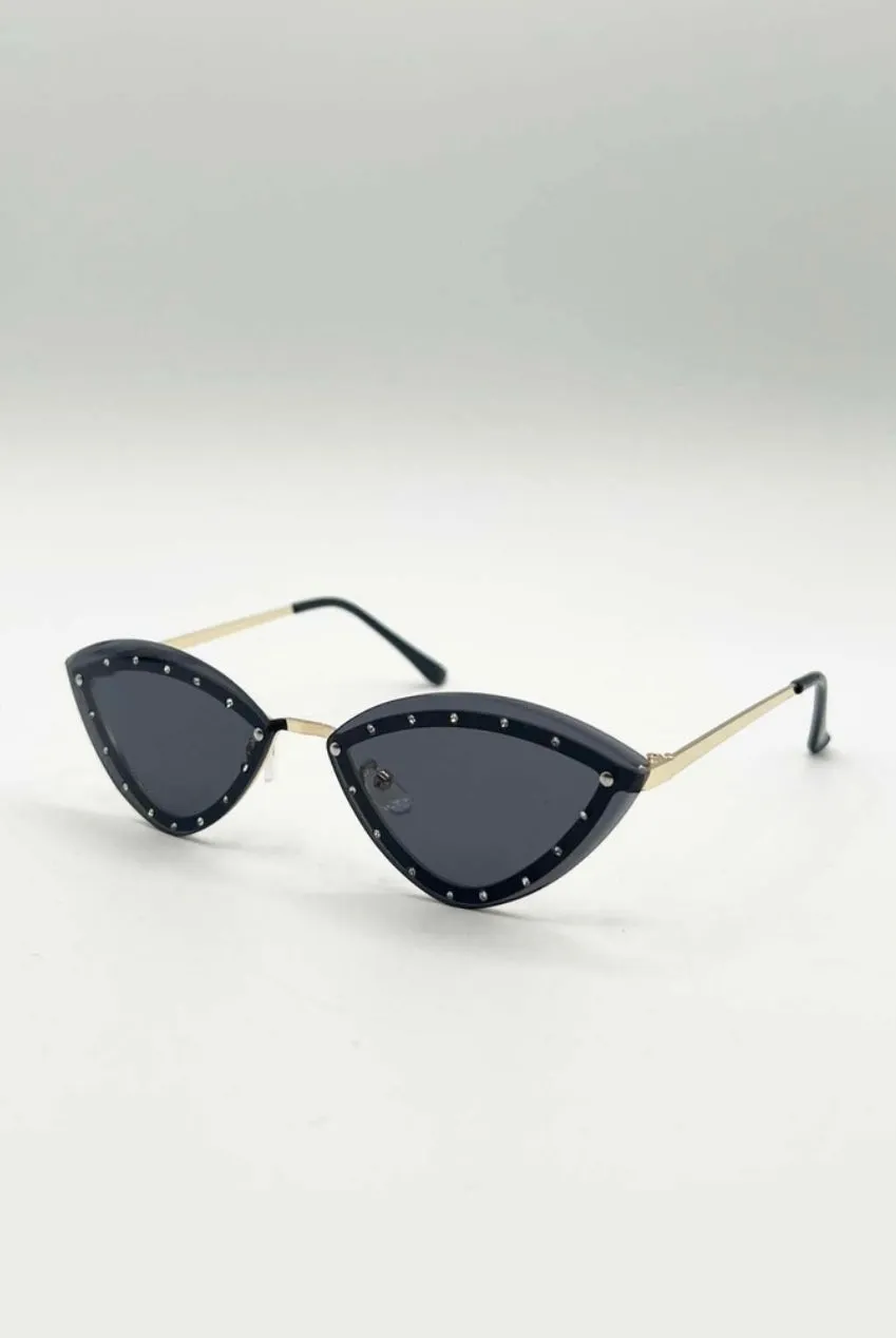 Diamante Cat-Eye Sunglasses In Black by SVNX sold by Goddiva product image thumbnail 2