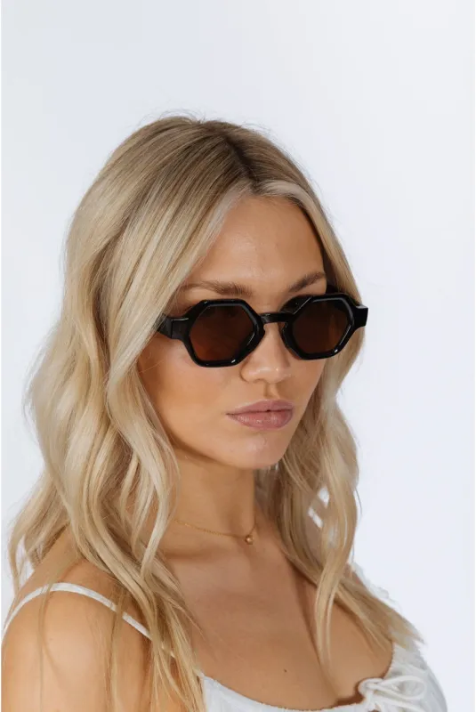 Round Hexagon Sunglasses In Black Brown by SVNX made by Goddiva