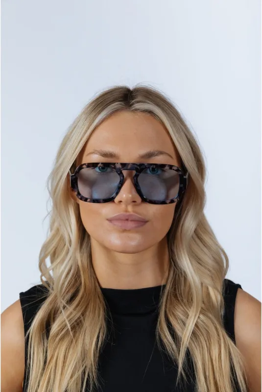 Tortoise Retro Navigator Sunglasses In Grey Blue by SVNX made by Goddiva
