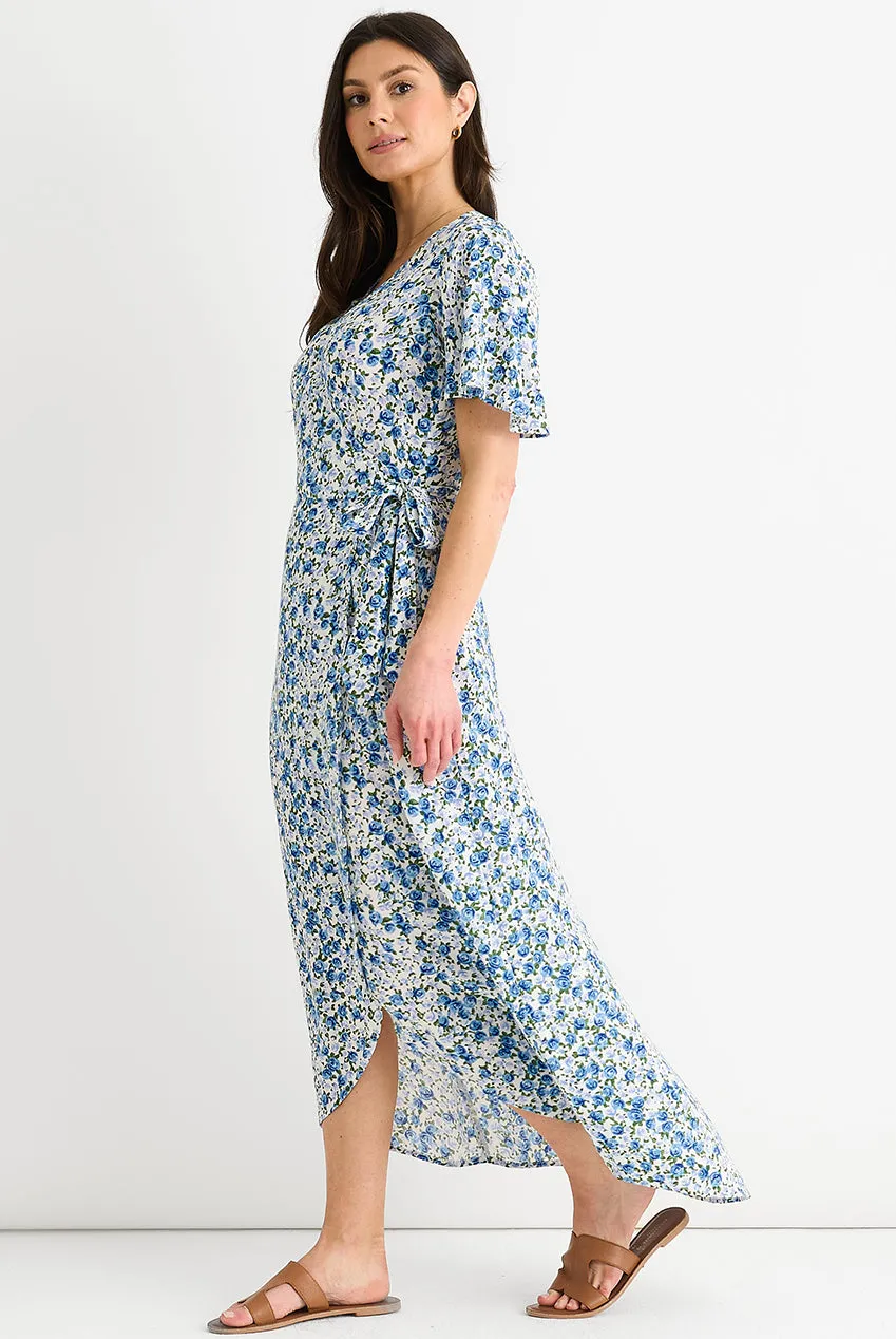 Blue Floral Wrap Midi Dress by Gini London sold by Goddiva product image thumbnail 3