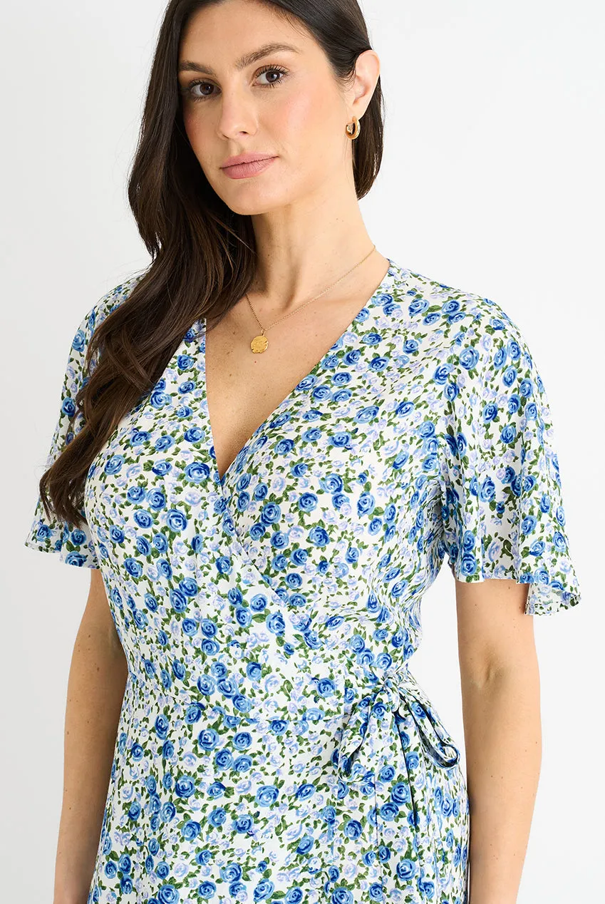 Blue Floral Wrap Midi Dress by Gini London sold by Goddiva product image thumbnail 4