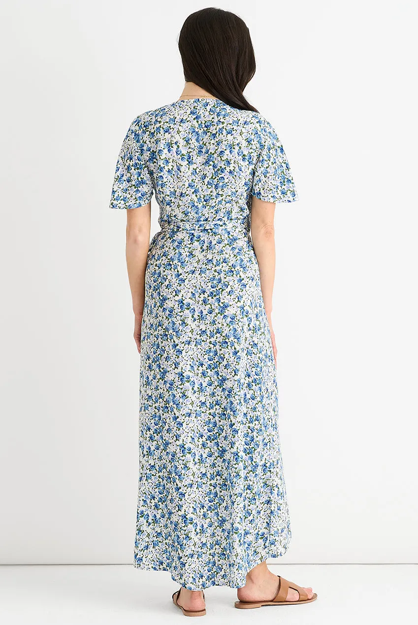 Blue Floral Wrap Midi Dress by Gini London sold by Goddiva product image thumbnail 2