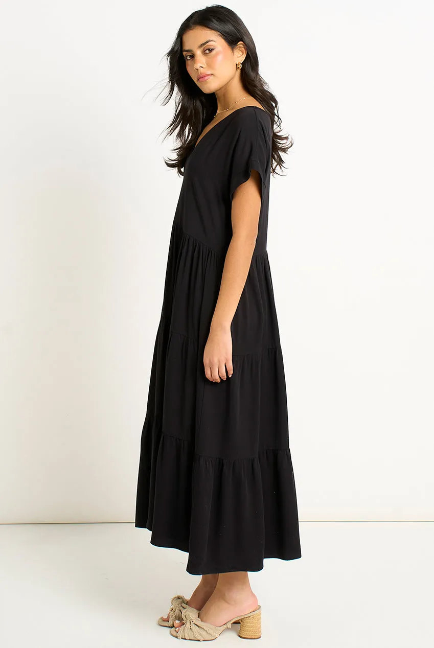 Black V Neck Pocket Smock Midi Dress by Gini London sold by Goddiva product image thumbnail 3