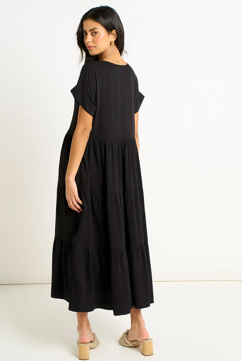 Black V Neck Pocket Smock Midi Dress by Gini London sold by Goddiva product image thumbnail 2