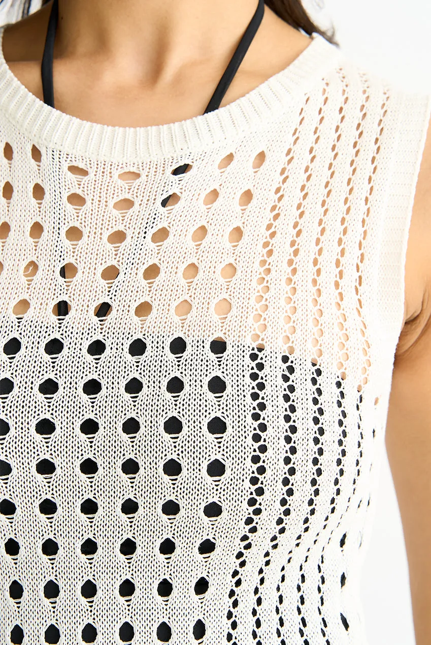 White Crochet Knit Bodycon Midi Dress by Gini London sold by Goddiva product image thumbnail 4