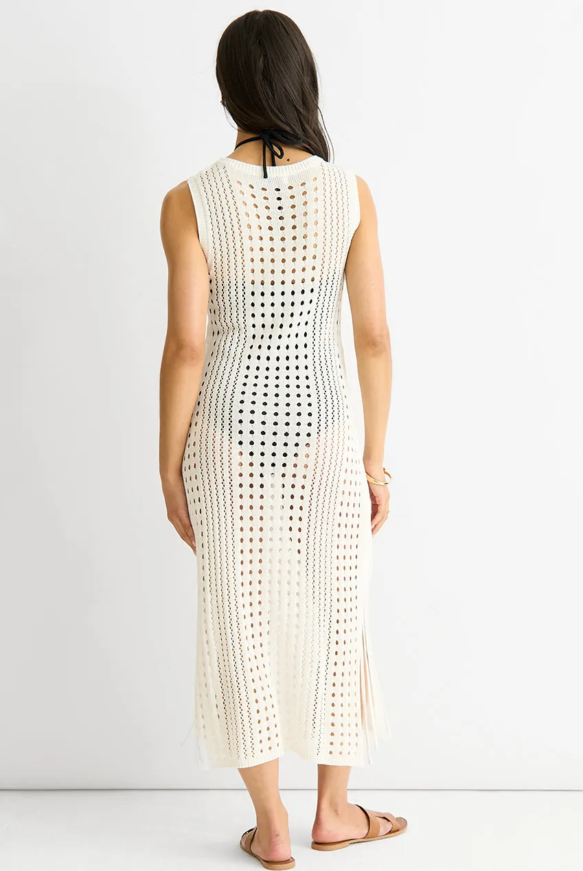 White Crochet Knit Bodycon Midi Dress by Gini London sold by Goddiva product image thumbnail 2