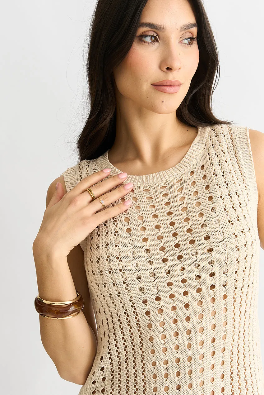Beige Crochet Knit Bodycon Midi Dress by Gini London sold by Goddiva product image thumbnail 4