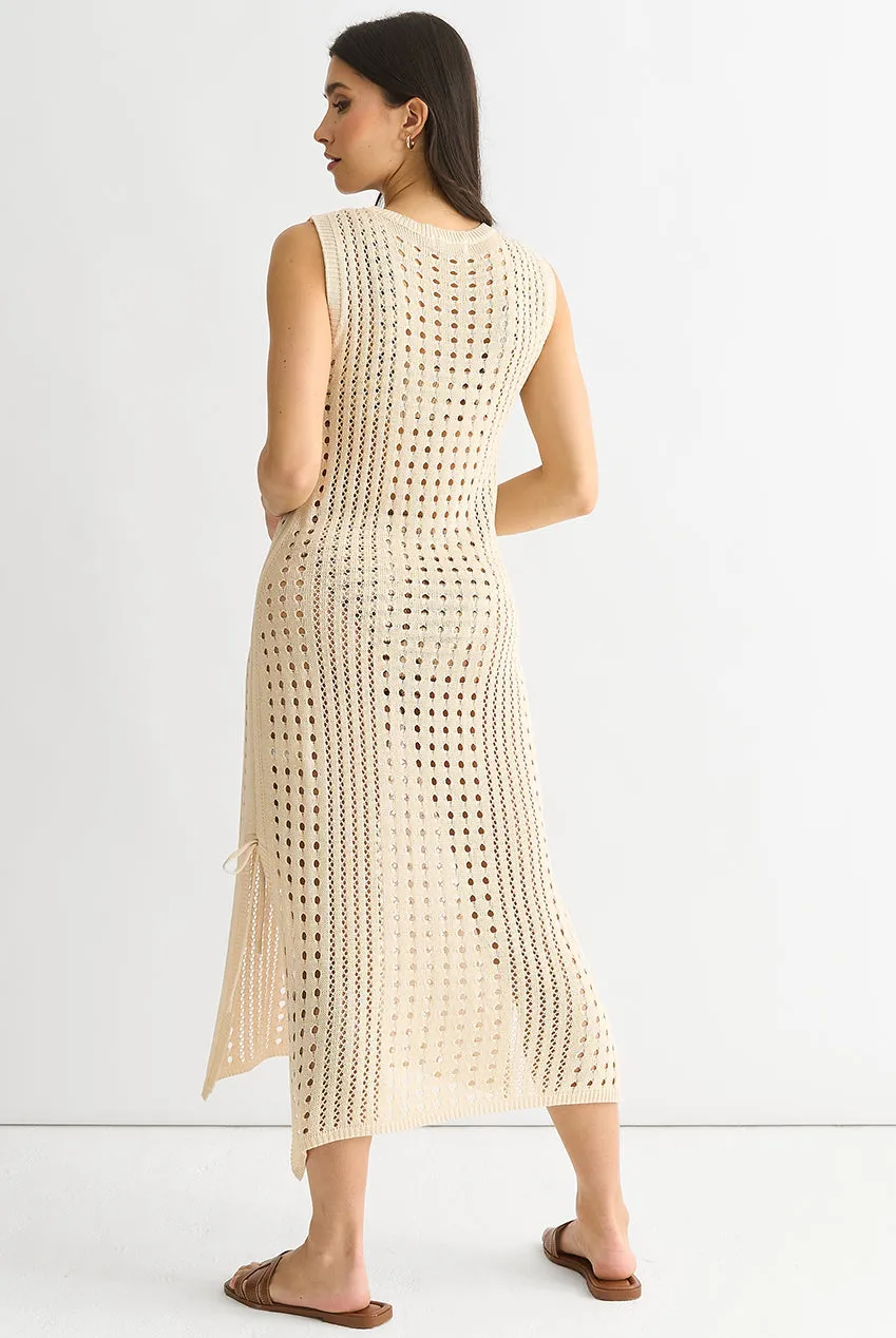 Beige Crochet Knit Bodycon Midi Dress by Gini London sold by Goddiva product image thumbnail 2