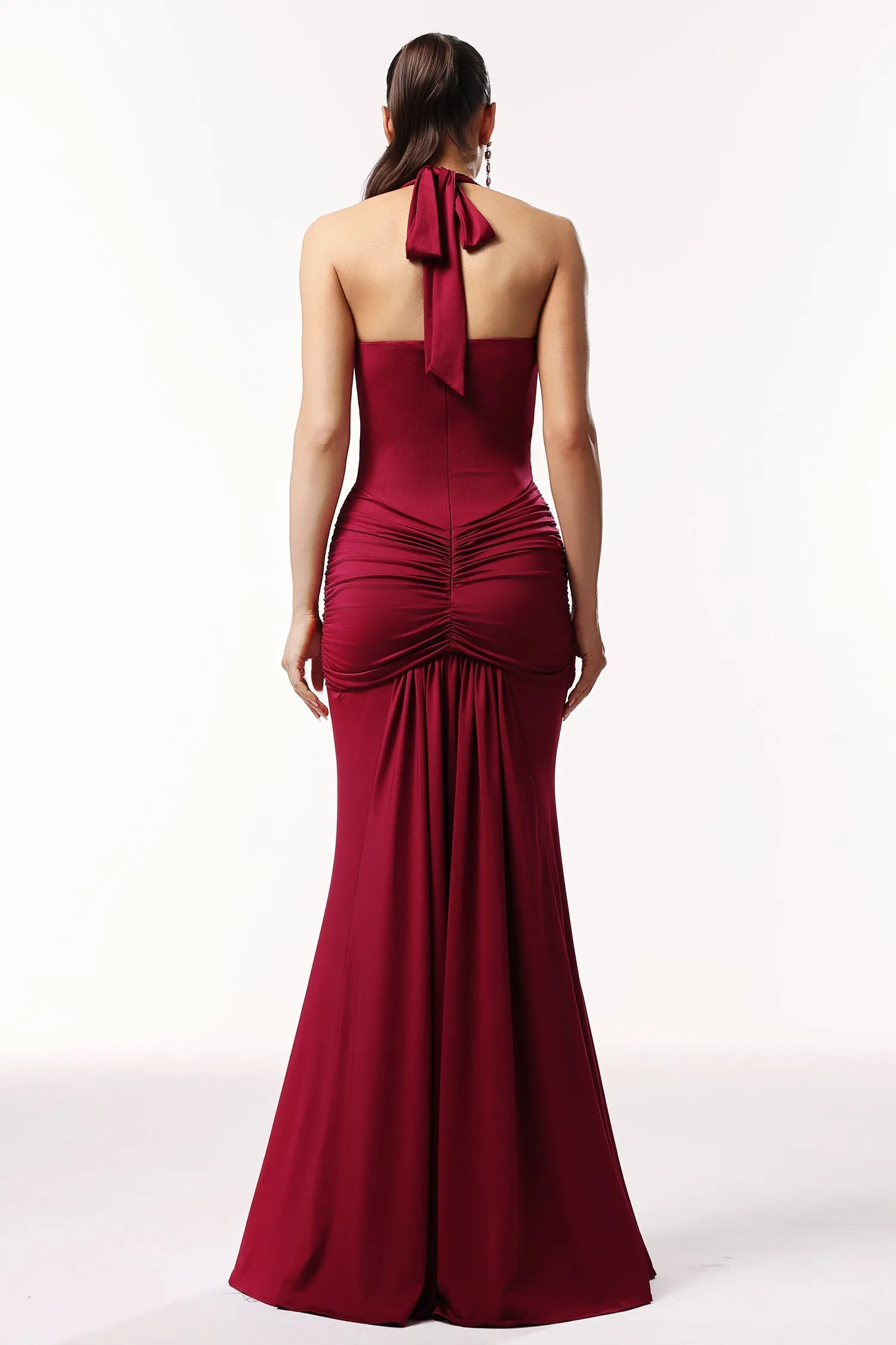 Elsie Halter Sleeveless V-Neck Wrinkles Maxi Dress by Bella Barnett sold by Goddiva product image thumbnail 2