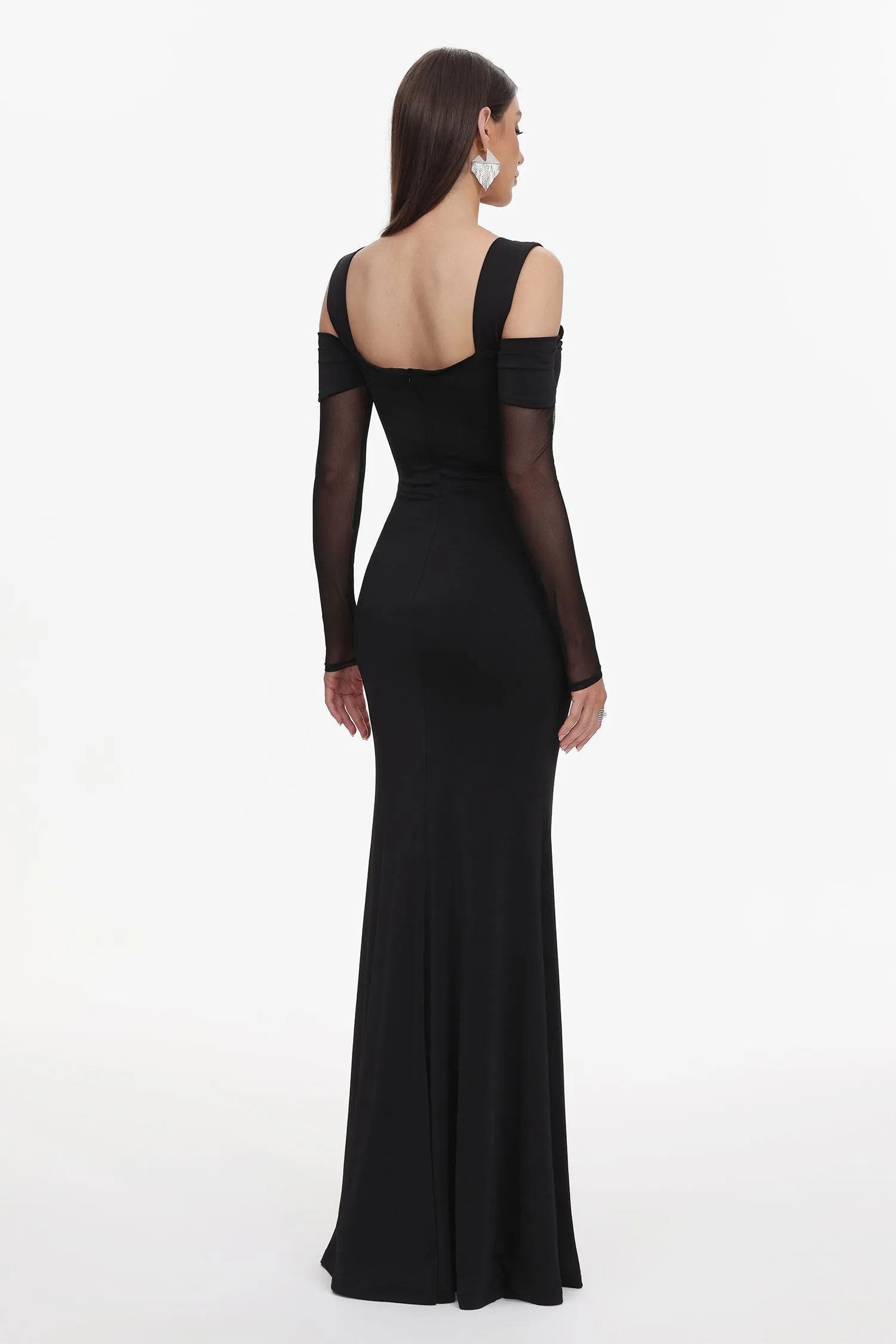 Lorin Elegant Contour Off Shoulder Long Sleeve High Slit Maxi Dress by Bella Barnett sold by Goddiva product image thumbnail 2