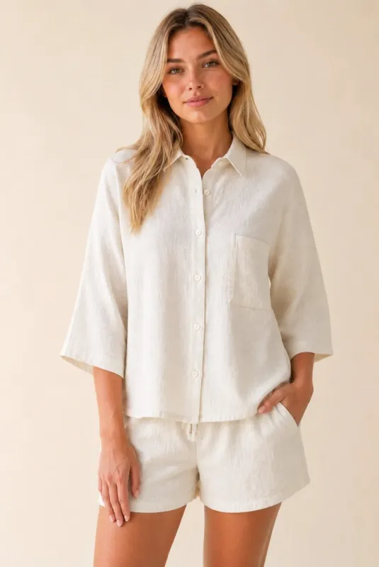 White Textured Linen Look Oversized Shirt Co-Ord by Avinci made by Goddiva