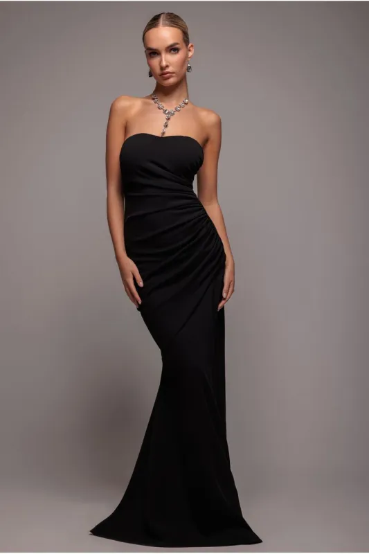 Scuba Crepe Bandeau Maxi With Diamante Necklace - Black by Goddiva made by Goddiva