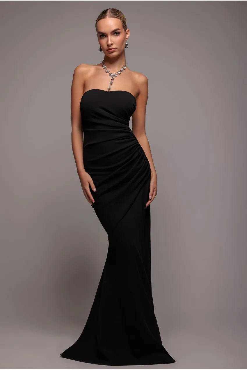 Scuba Crepe Bandeau Maxi With Diamante Necklace - Black by Goddiva sold by Goddiva