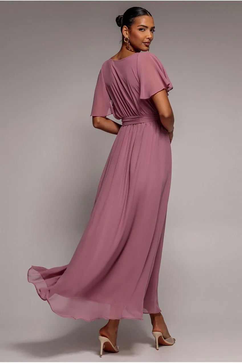 Sustainable Chiffon Flutter Sleeve Wrap Maxi Dress - Lavender by Goddiva sold by Goddiva product image thumbnail 2