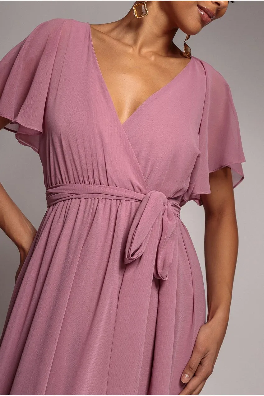 Sustainable Chiffon Flutter Sleeve Wrap Maxi Dress - Lavender by Goddiva sold by Goddiva product image thumbnail 3