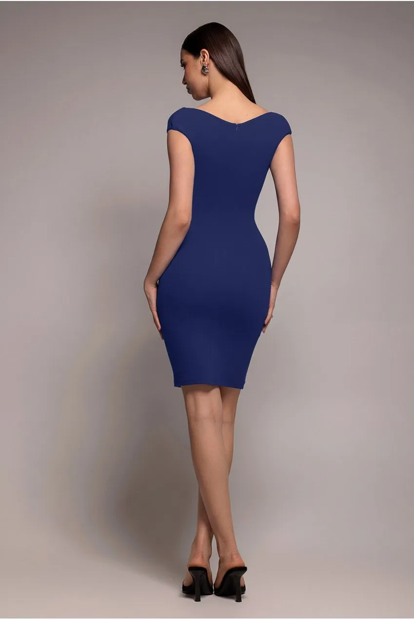 Bardot Pleated Midi Dress - Navy Blue by Goddiva sold by Goddiva product image thumbnail 2