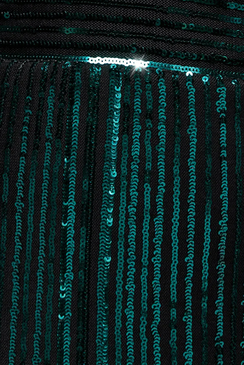 Long Sleeve Sequin V Wrap Maxi Dress - Emerald Green by Goddiva Plus sold by Goddiva product image thumbnail 4