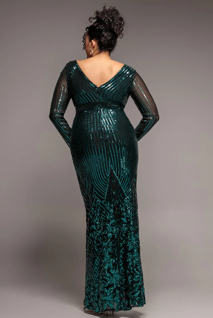 Long Sleeve Sequin V Wrap Maxi Dress - Emerald Green by Goddiva Plus sold by Goddiva product image thumbnail 2