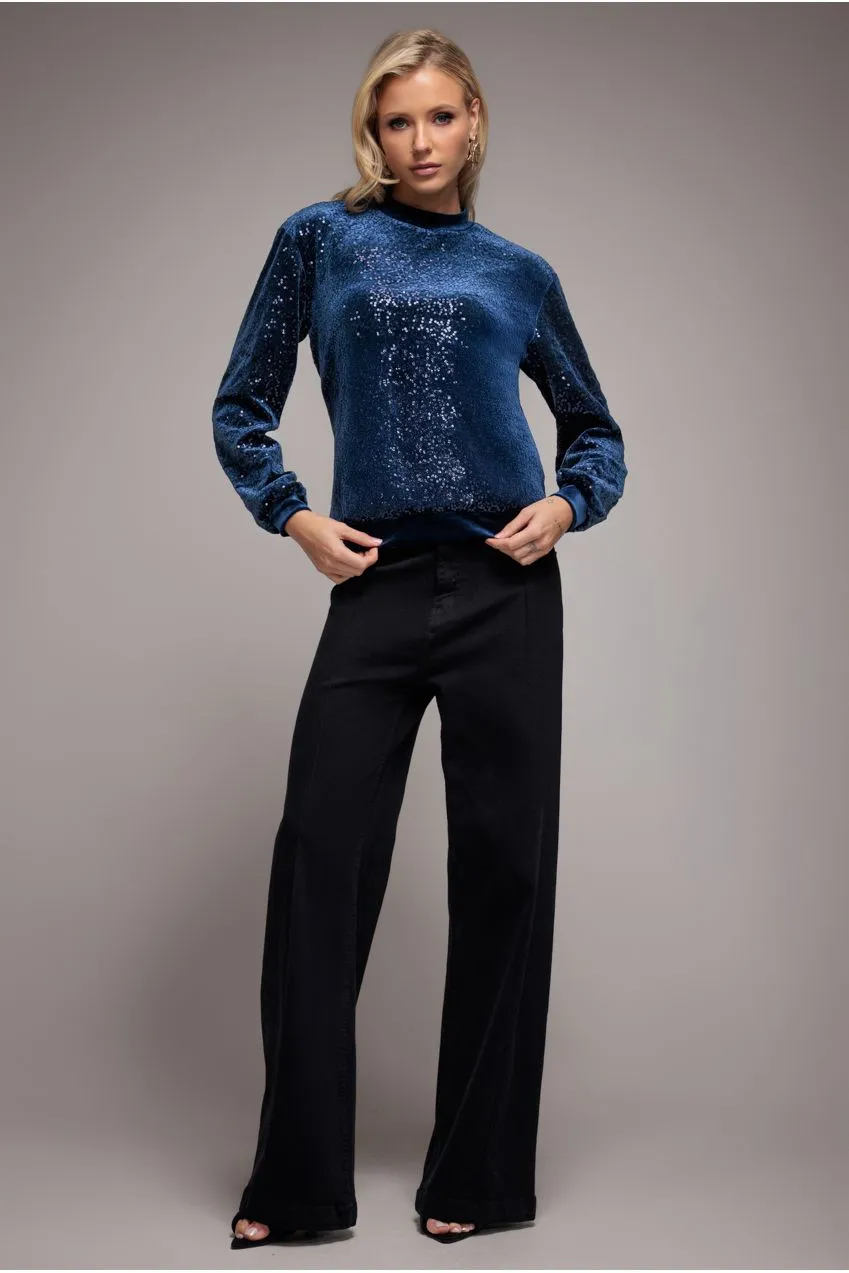 Sequin Velvet Jumper - Navy by Goddiva sold by Goddiva product image thumbnail 3