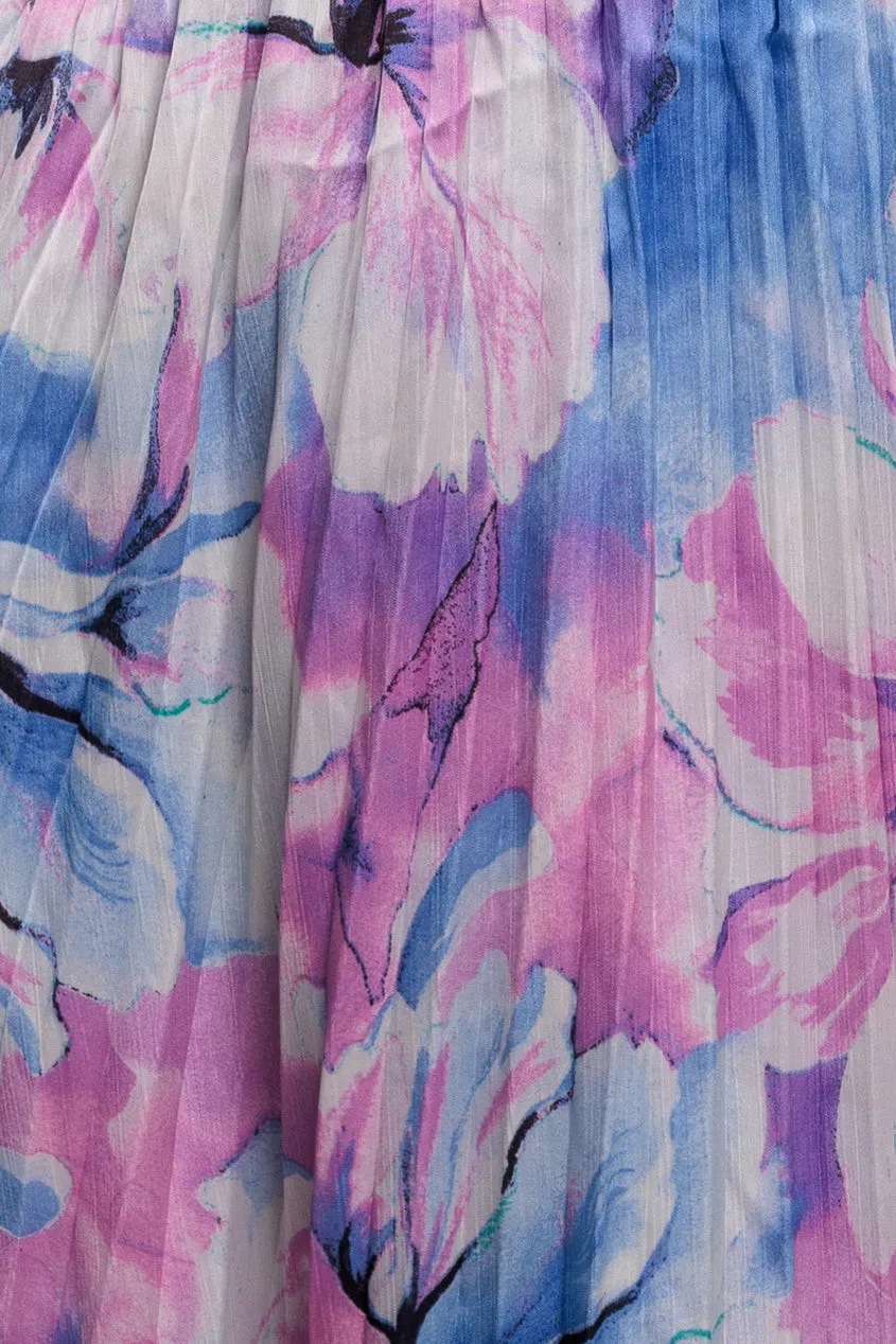 Flutter Sleeve Pleated Skirt Floral Midi Dress - Blue by Goddiva sold by Goddiva product image thumbnail 4