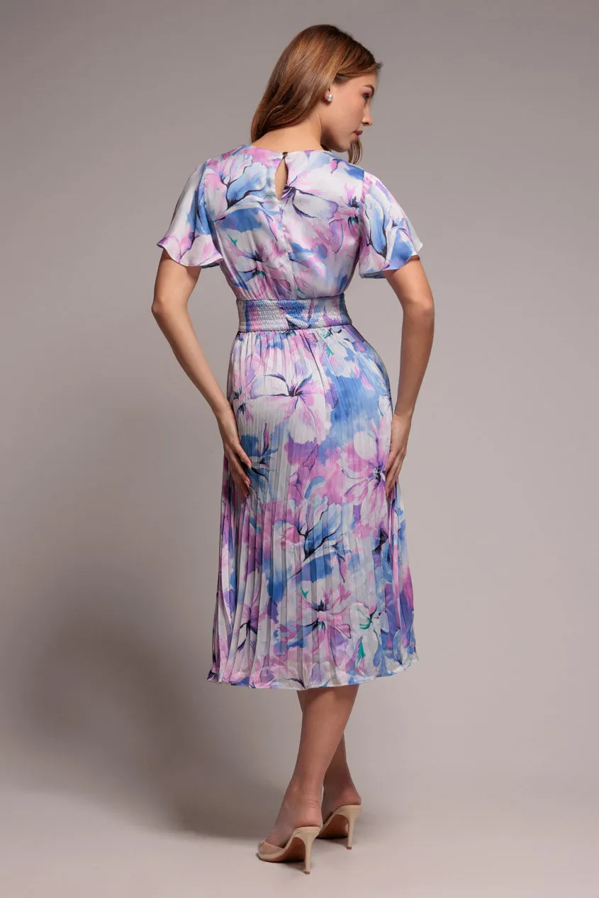 Flutter Sleeve Pleated Skirt Floral Midi Dress - Blue by Goddiva sold by Goddiva product image thumbnail 2