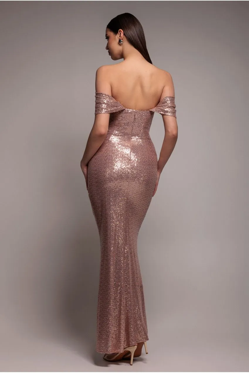 Off The Shoulder Sequin Wing Maxi Dress - Champagne by Goddiva sold by Goddiva product image thumbnail 2