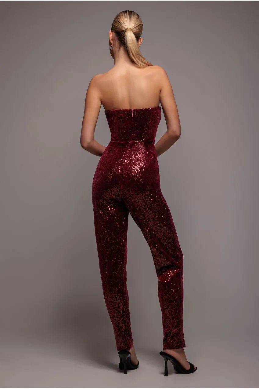 Sequin & Velvet Corset Jumpsuit - Wine by Goddiva sold by Goddiva product image thumbnail 2