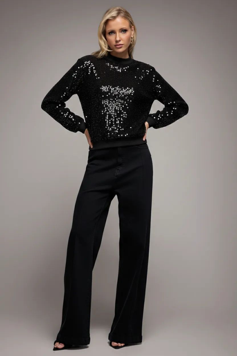 Sequin Velvet Jumper - Black by Goddiva sold by Goddiva product image thumbnail 3